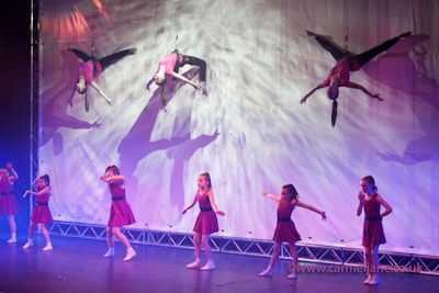 Dancing and aerial ballet on stage