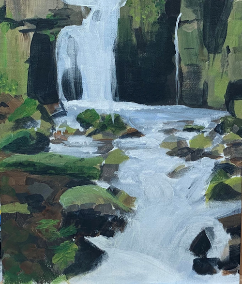 Image of a waterfall painted by Noelle Crompton
