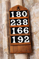 Board showing hymn numbers